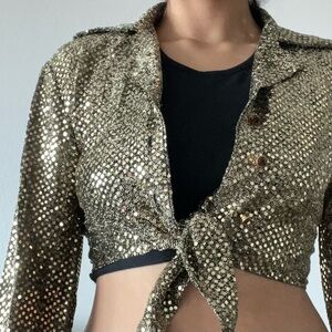Gold Sequin Tie-Front Jacket